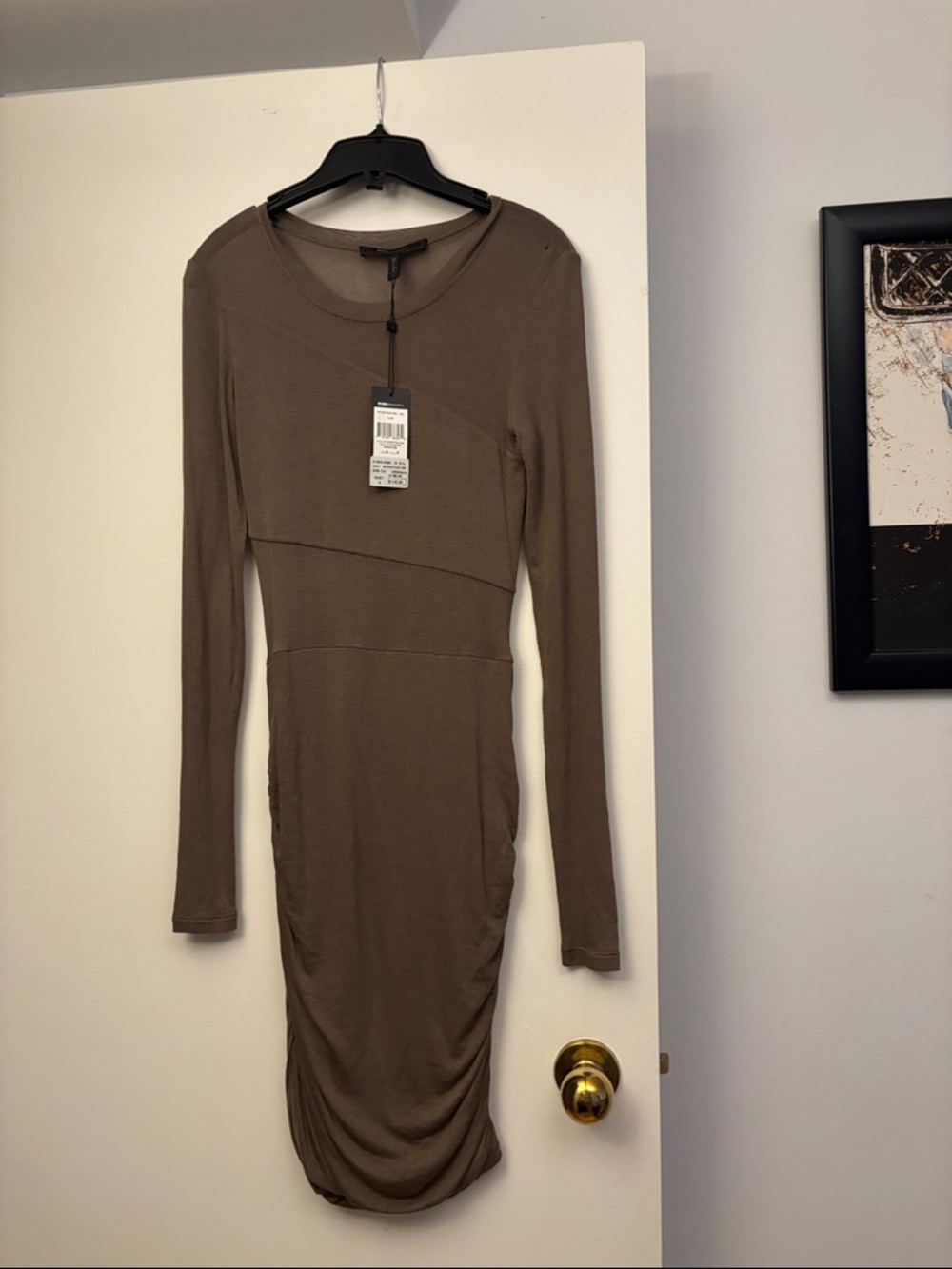 BCBGMaxAzria Long Sleeve Ruched Midi Dress in Brown